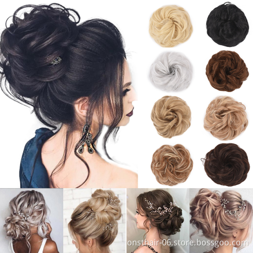 Onst Synthetic Flexible Hair Juda bun Scrunchy Chignon Elastic Messy Wavy Scrunchies For Ponytail Extensions Woman Hair Bun